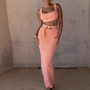 Jluxlabel peach ribbed skirt set